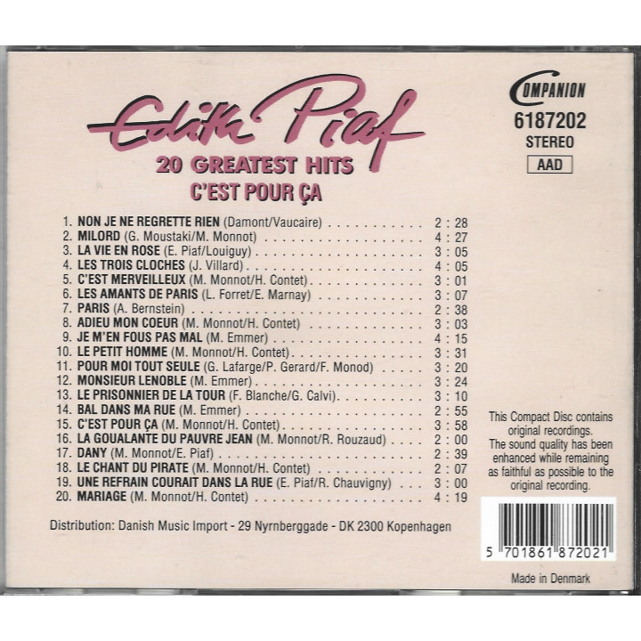 Edith Piaf – C'est Pour Ça - 20 Greatest Hits